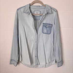 Sanoma Light Blue Denim Button-Down Chambray Lightweight Shirt Size Large
